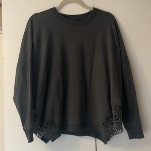 Aerie Black Lace Trim Crewneck